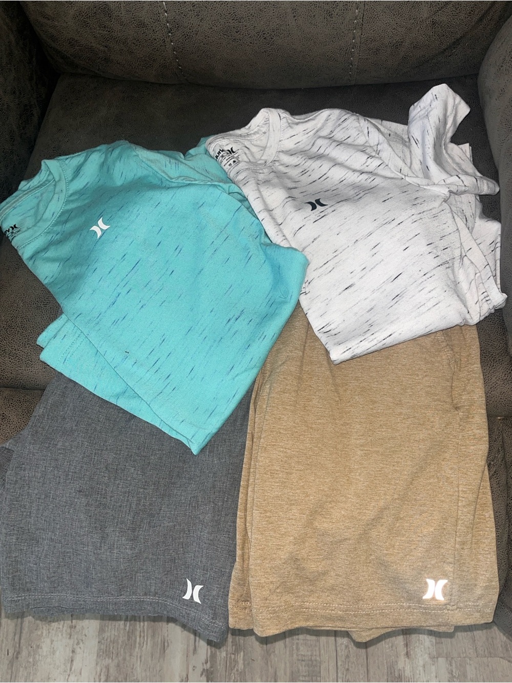 Hurley Kids' Short Sleeve Tees - Aqua&White, Hurley Kids Shorts Gray&Tan